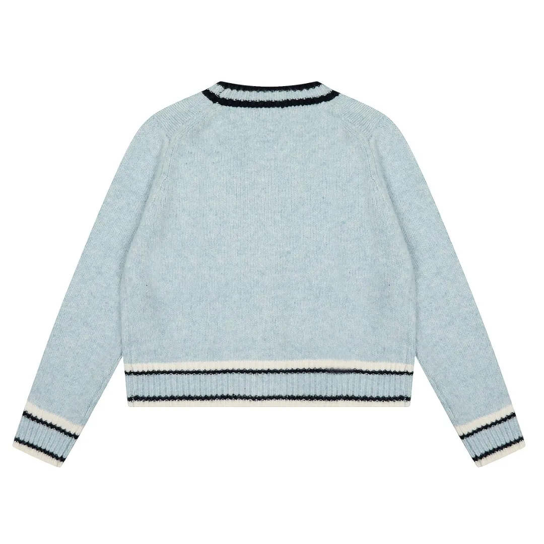 VIV top quality - limited to Japan" vivienne west wood 25th autumn and winter new three-color patchwork wool embroidered cardigan Color: Blue Size: S M L